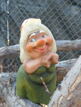 Large Henning of Norway Hand Carved Troll Wife with toadstool cap ADORABLE 1970s 2