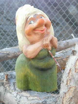 Large Henning of Norway Hand Carved Troll Wife with toadstool cap ADORABLE 1970s 5