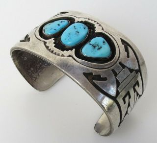 Vtg Jacob Kahe Overlay Turquoise Shadow Box Sterling Silver Cuff Bracelet