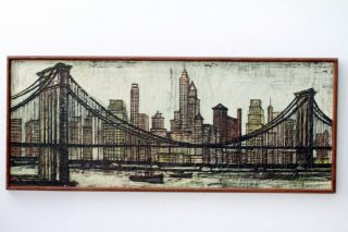 Antique Vintage Bernard Buffet Brooklyn Bridge Litho / Print