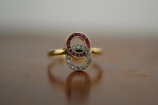 Antique Art Deco 18k Yellow Gold Ruby And Diamond Engagement Ring 2.  6 Gr