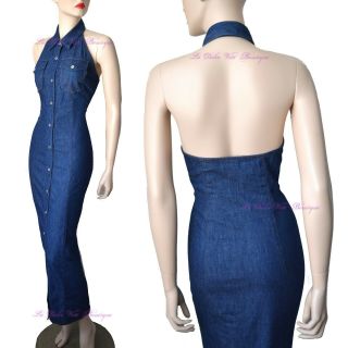 Dolce & Gabbana D&g Vintage 1990s Blue Denim Maxi Sexy Dress Size Uk 12 Us 8 44