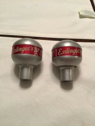 Pair Vintage Esslingers Brewing Ball Tap Beer Knob Handle Red/white Aluminum