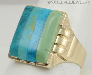 Antique Art Deco Very Rare Turquoise Inlay Handwrought 10k Solid Gold Men 