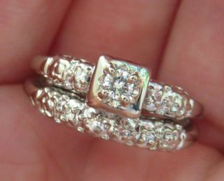 14k Antique Vintage Keepsake Art Deco Vs Diamond Engagement Wedding Ring Set