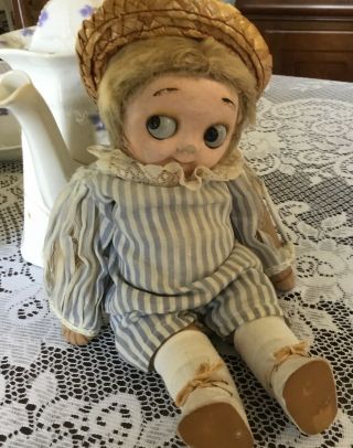 Antique Mask Face Glass Eyed Googly 12” 1912 To 1914 Hug Me Kiddie Doll