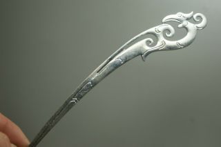 Chinese Old Tibet Silver Carving Hairpin 05