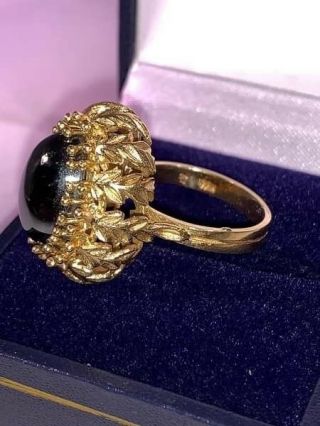 18ct Yellow Gold Antique Vintage Style Black Pearl Ring Size M