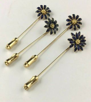 Vintage 14k & 18k Gold Enamel Daisy Flower Stick Lapel Pins 6g