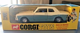 Vintage Corgi 273 Rolls Royce Silver Shadow With Golden Jacks And Factory Box