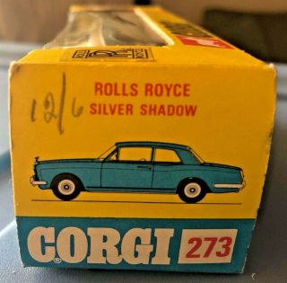 VINTAGE CORGI 273 ROLLS ROYCE SILVER SHADOW WITH GOLDEN JACKS AND FACTORY BOX 3