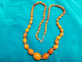 Vintage Antique Baltic Amber Beaded Necklace Butterscotch Color 34 