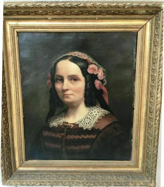 Antique Oil Painting On Canvas With Frame " The Noblewoman " Signed And Dated1861