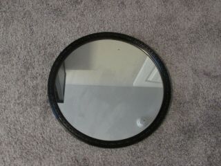 Antique Black Round Wall Mirror W/carved Wood Frame 19 - 1/2 " Diameter