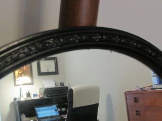 Antique Black Round Wall Mirror w/Carved Wood Frame 19 - 1/2 