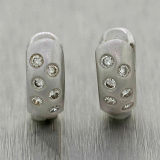 Modern 14k Brushed White Gold 0.  50ctw Diamond Huggie Earrings