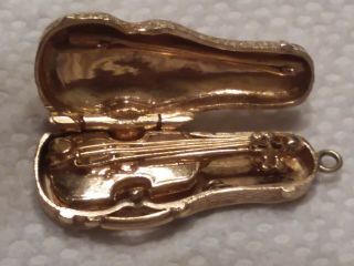 Vintage 14 Karat Gold 3d Violin Case Open Charm Music Pendant