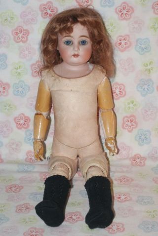 Antique Jdk Kestner 6/166 Bisque Head 17 " Doll W/ Rare Rivet Jointed Body
