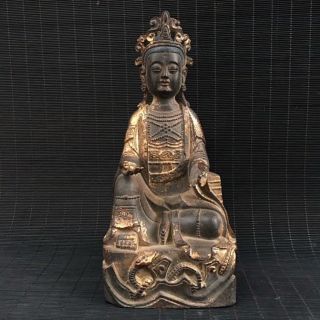 9 " China Old Antique Bronze Gilt Handmade Ksitigarbha Bodhisattva Buddha Statue