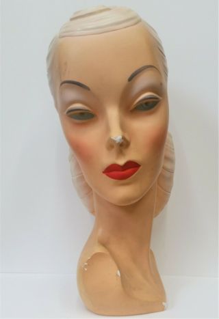 Vintage Antique Mannequin Millinery Hat Head,  Counter Display,  Deco,  1940 