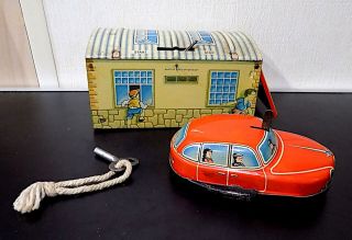 Vintage Tinplate Clockwork Mystery Car Wt Garage,  Philip Neidermeier,  W.  Germany
