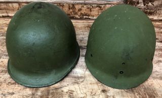 Vintage Wwii Us Army M1 Metal Helmet W/chin Strap & Liner Swivel Bail Rear Seam