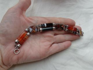 Antique Victorian Scottish Banded Agate Stone Silver Two Row Bracelet