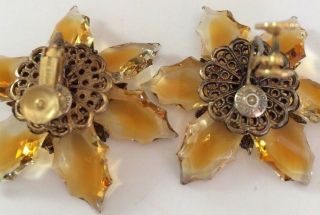 Sparkling Vintage Miriam Haskell Earrings Golden Amber Glass/Rhinestones Signed 3