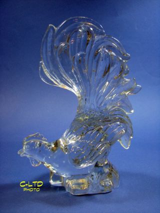 Vintage Heisey Crystal Animal Figurine : Fighting Rooster.  Outstanding
