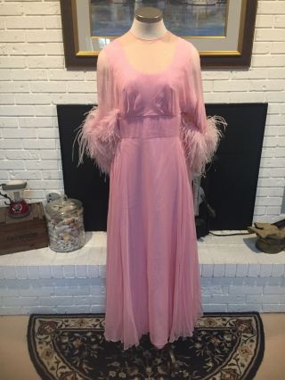 Vintage 1950’s Pink Chiffon Gown W/ Attached Cape