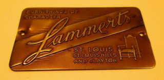 Rare Vintage Lammerts Furniture Plaque Sign Emblem - St.  Louis Clayton Missouri