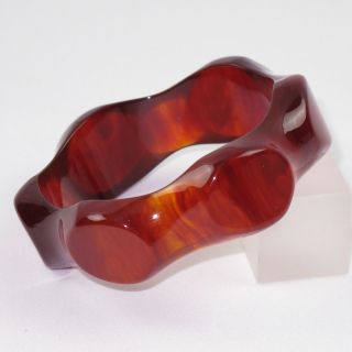 Bakelite Bracelet Bangle Translucent Cinnamon Marble Color Deep Carving