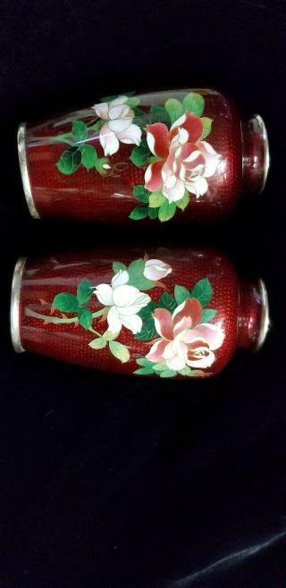 Fine Old Japanese Cloisonne Enamel Roses with Silver Rim 5 