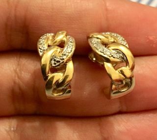 Vintage Solid 18ct Yellow Gold Diamond Half Hoop Earrings 0.  25ct Rope Huggies