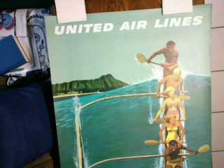 United Air Lines VINTAGE TRAVEL POSTER hawaii signed riding the wave 4