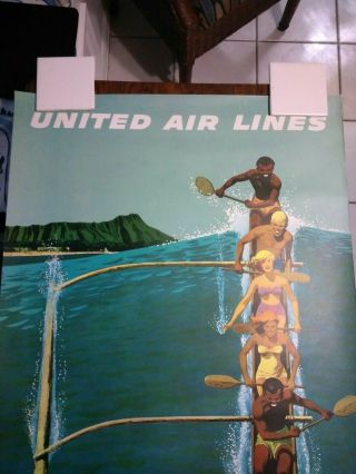 United Air Lines VINTAGE TRAVEL POSTER hawaii signed riding the wave 5