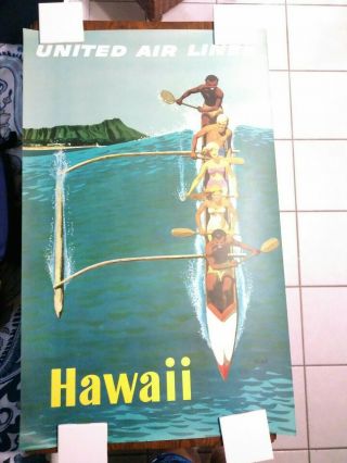 United Air Lines VINTAGE TRAVEL POSTER hawaii signed riding the wave 6