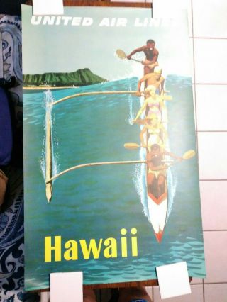 United Air Lines VINTAGE TRAVEL POSTER hawaii signed riding the wave 7
