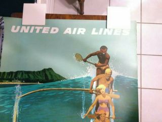 United Air Lines VINTAGE TRAVEL POSTER hawaii signed riding the wave 8