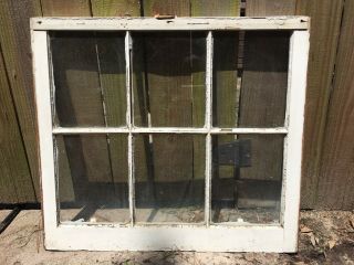 VINTAGE RUSTIC WINDOW SASH FRAME w/ 6 PANES GLASS 2