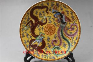 6 Inch Chinese Rose Porcelain Painted Dragon Phoenix Plate W Qianlong Mark