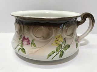 Antique Victorian Porcelain Chamber Pot Floral Rose Design Bristol England