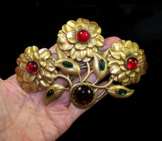 Joseff (of Hollywood) Massive Ruby,  Amethyst And Emerald Cabochons Camellia Pin