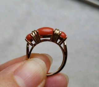 Vintage 14K Yellow Gold 3 Cab Salmon Coral Ring Size 6 - 4.  5 Grams 3
