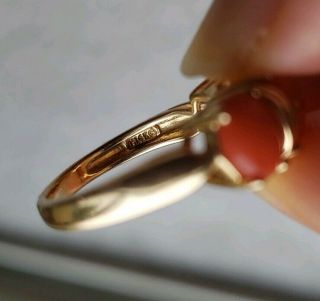 Vintage 14K Yellow Gold 3 Cab Salmon Coral Ring Size 6 - 4.  5 Grams 6