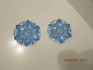 2 Vintage Blue Pressed Glass Curtain Tie Backs Glass Flower,  No Hardware