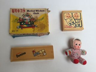 4x Red China Tin Toy Doll Wm 179 Wg Musical Wisdom Clock Ok Ovp 1960 Box Mf Me