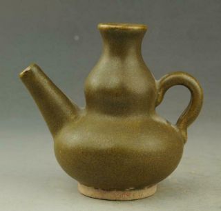 Chinese Old Hand - Carved Fambe Porcelain Green Glaze Gourd Shape Teapot / 6 C01