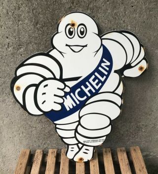 Vintage Michelin Man Porcelain Sign Bibendum Tires Dealership Service Station