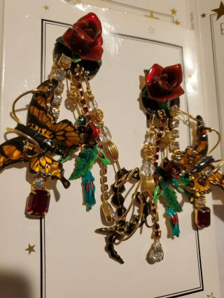 Lunch at the Ritz VAULT Red ROSE GARDEN BUTTERFLY Earrings RARE BOLD HARD FIND 11